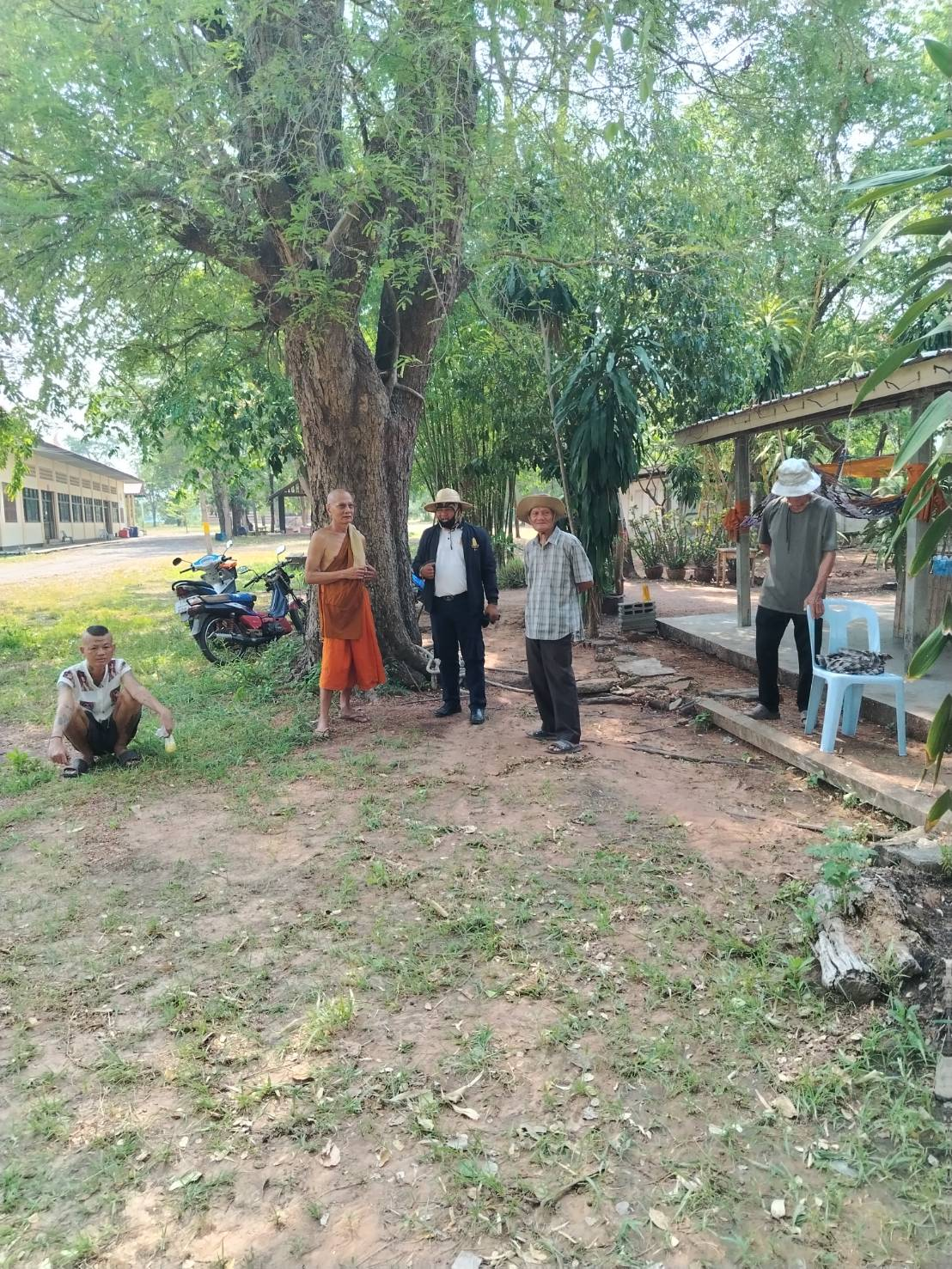 ลงพื้นที่ตัดต้นไม้ที่อาจเกิดอันตรายเมื่อมีพายุลมพัดแรง เพราะต้นไม้ผุกร่อนและอาจล้มทับสิ่งปลูกสร้าง ในวัดบ้านคอนน้อย หมู่ 9