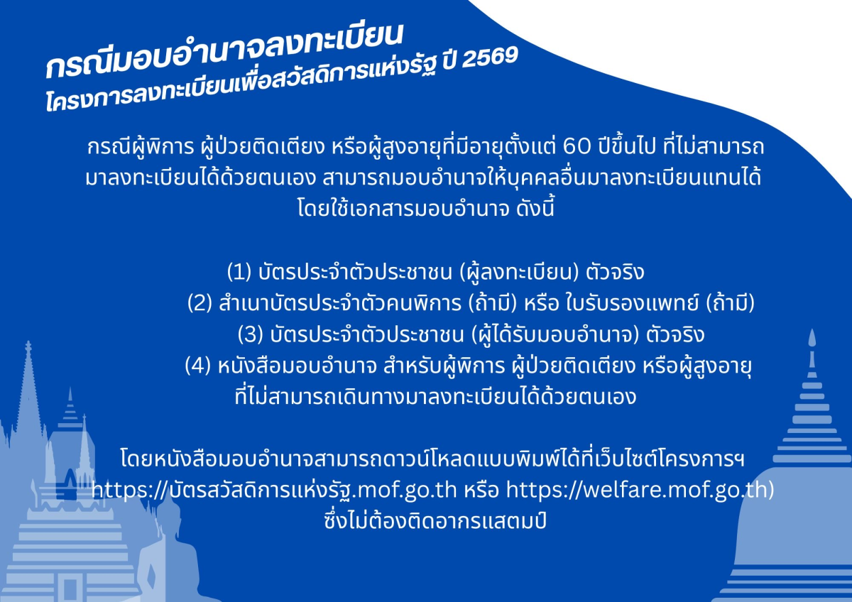 ประชาสัมพันธ์ให้ผู้ถือบัตรสวัสดิการแห่งรัฐทราบและไปติดต่อลงทะเบียน
